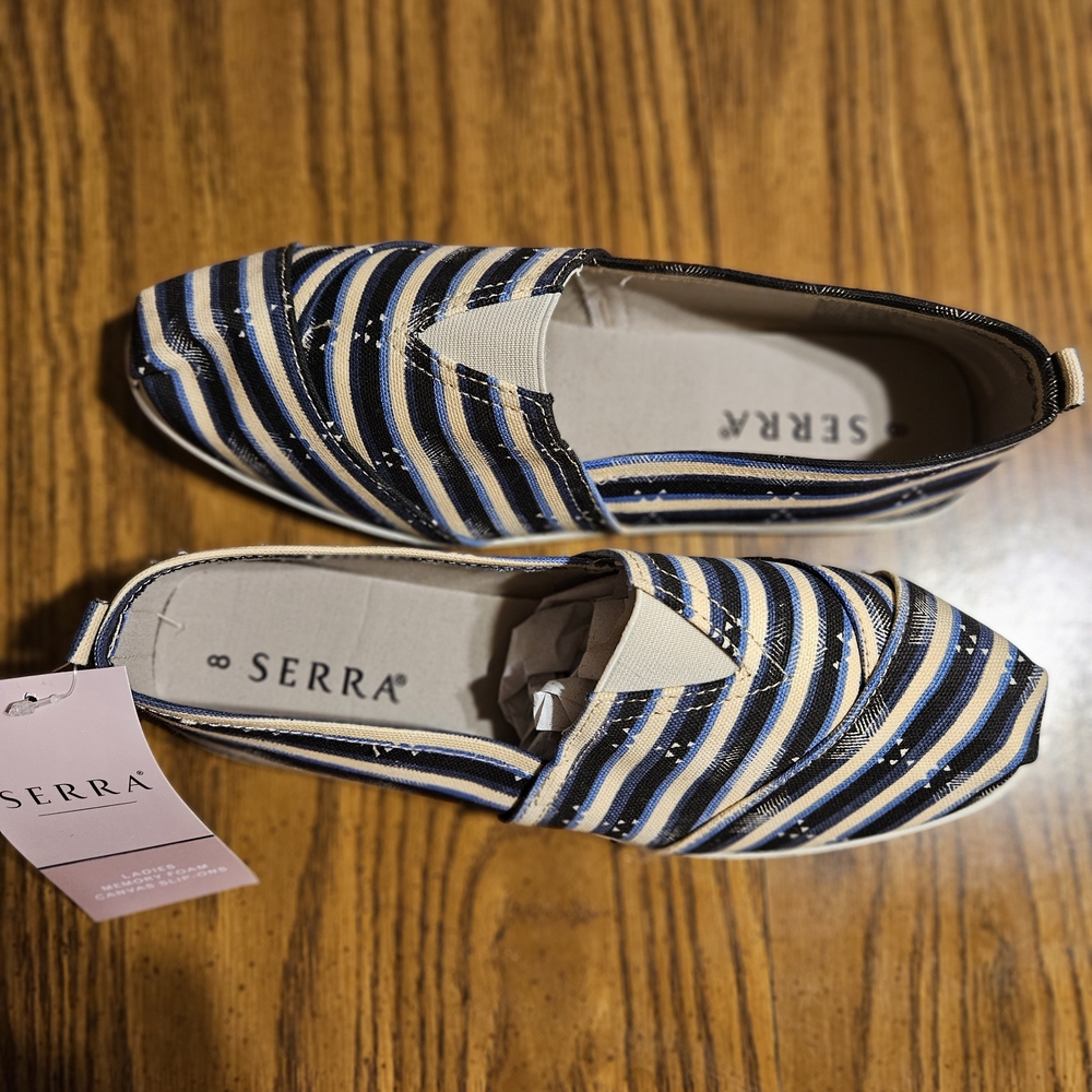 Serra Women's Striped Espadrilles in Navy and Cream